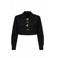 Miss Poem Kadın Siyah Düğme Detaylı Crop Gömlek