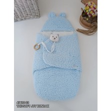 İsmiyle Al Yenidoğan Kulaklı Şapkalı Açılır Kucaklı Cırt Kapamalı Bebek Battaniyesi Kundak Mavi