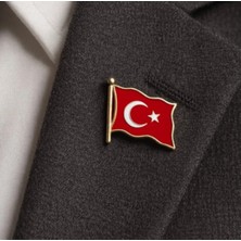 Vatan Dalgalı Bayrak Rozet Türk Bayrağı Yaka Rozeti Altın - 2 Adet