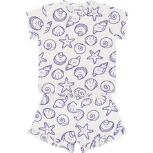Antebies Organik Gots Sertifikalı Mor Neşeli Dostlar Fırfırlı, Bağcıklı Kısa Kollu,bebek Tshirt Şort Takımı