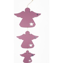 Gözeler Eflatun Dekoratif Melek Figürlü Duvar Dekoru - El Emeği Boyama 3’lü Takım - Modern Ev Hediyesi