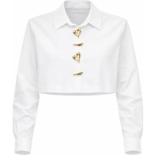 Miss Poem Kadın Beyaz Düğme Detaylı Crop Gömlek