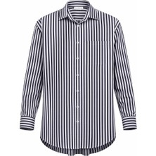 Miss Poem Kadın Lacivert Çizgili Uzun Kol Gömlek