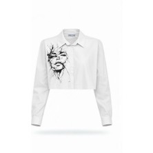 Miss Poem Kadın Beyaz Baskılı Crop Gömlek