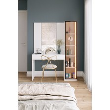 AVM Park Aqua Aynalı Makyaj Masası + Tek Cam Kapaklı Dolaplı Işıklı Çekmeceli Şifonyer Beyaz