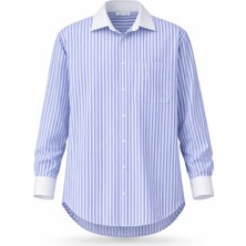 Miss Poem Kadın Mavi Çizgili Klasik Gömlek