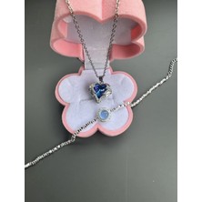 Gözde Aksesuarım Okyanus Kalbi Kolye Ile Mavi Taşlı Çelik Bileklik Seti