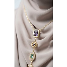 TrendyX Renkli Taşlı Y Kolye - Kristal Taşlı Çelik Kolye