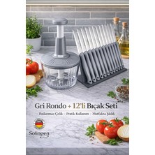 Solingen 3 Bıçaklı Paslanmaz Çelik Basmalı El Rondosu Manuel Sebze Meyve Doğrayıcı Gümüş Renk + Meyve Bıçağı 12'li Simli Gri Seti