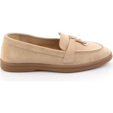Bambi Bej Hakiki Deri Kadın Loafer Ayakkabı K01045035802