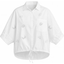 Miss Poem Kadın Beyaz Taş Detaylı Bağcıklı Kısa Kollu Gömlek