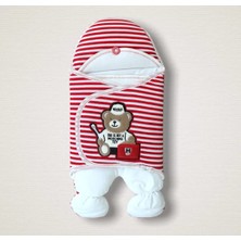 İsmiyle Al Yenidoğan Dr. Ayıcık Nakışlı Kız-Erkek Bebek Ayaklı Kundak Bebek Battaniyesi Kırmızı