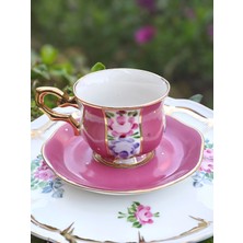 Manushum El Yapımı Porselen Şehzade Kahve Fincanı-Koyu Pembe 1 Adet