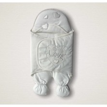 İsmiyle Al Yenidoğan Lüks Üç Kalp Love Nakışlı Kız Bebek Ayaklı Kundak Bebek Battaniyesi Ekru