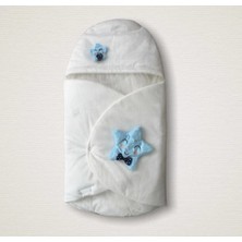 İsmiyle Al Yenidoğan Çift Yıldız Detaylı Şapkalı Duvaklı Erkek Bebek Klasik Kundak Bebek Battaniyesi Ek