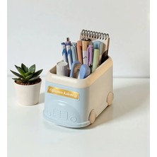 Hediye Fikri Kişiye Özel Retro Otobüs Kalemlik ve Masaüstü Organizer - Pastel Mavi (19X12X11 Cm)