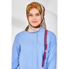 Armine Nostalji Tivil Ipek Eşarp Ist 8339-36 Yeşil-Hardal Geometrik Desen