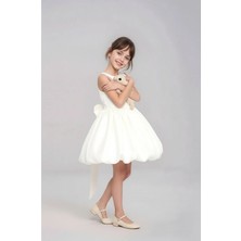 Ricalena Kız Çocuk Arkası Fiyonk Detaylı Saten Abiye Elbise Balo Mezuniyet Düğün Elbisesi