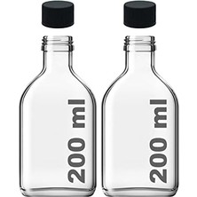 200 ml Yassı Şeffaf Cold Şişesi Plastik Siyah Kapaklı 200 cc Soğuk Kahve Cam Şişe 2 Adet