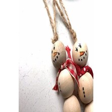 Emtory Home Krem Renkli Ahşap Boncuklu Mrs. Snow & Mr. Snow Ağaç Süsü Minimal Tasarım