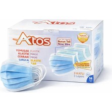 Atos 3 Katlı Filtreli Lastikli Maske 50'li