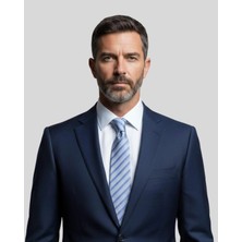 1001 Kravat Açık Gri Çizgili 8 cm Genişliğinde Ipek Kravat