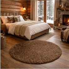 Saymine Kuzu Post Peluş Premium Yuvarlak Desen Yumuşak Tüylü - Kahve