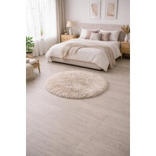 Saymine Kuzu Post Peluş Premium Yuvarlak Desen Yumuşak Tüylü - Krem