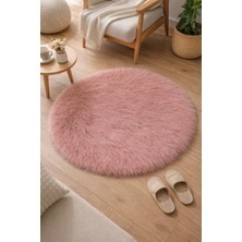Saymine Kuzu Post Peluş Premium Yuvarlak Desen Yumuşak Tüylü - Pembe