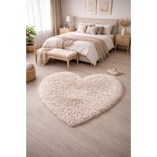 Saymine Kuzu Post Peluş Premium Kalp Desen Yumuşak Tüylü Halı - Krem