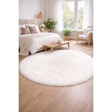Saymine Kuzu Post Peluş Premium Yuvarlak Desen Yumuşak Tüylü - Beyaz