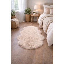 Saymine Kuzu Post Peluş Premium Yumuşak Tüylü Elips Halı - Krem