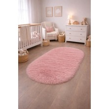 Saymine Kuzu Post Peluş Premium Elips Model Yumuşak Tüylü Halı - Pembe