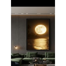 Safir Design Lüks Gece Manzarası,altın Yansımalı Okyanus Çerçeveli Tablo