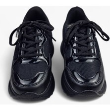 ZOE3tr Kadın Siyah Taş Detaylı Kalın Taban Bağcıklı Sneaker Spor Ayakkabı