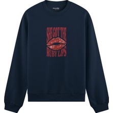 The Lucid Lab Ruby Lips Oversize Sweatshirt - Lacivert