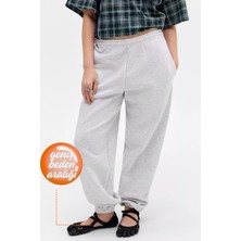 BSBSPOR Kadın Bol Kesim Lastikli Paça Eşofman Altı Gri Tüm Sezonlar İçin Rahat Kullanım