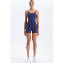 COMEUP Ip Askılı Sırtı Çapraz Detaylı Şort Tulum Prusya Mavisi