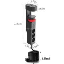 Akım Korumalı Priz Masa Kenarı Ayarlanabilir 3 Priz + 2 USB + 1 Type C Girişli Priz