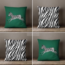 Lia Store Zebra Desenli Yeşil Çift Taraflı Dekoratif 4'lü Kombin Kırlent Kılıfı Seti