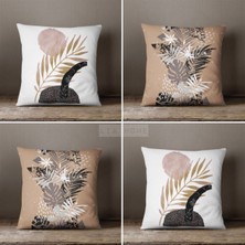 Lia Store Yaprak Desenli Çift Taraflı Dekoratif 4'lü Kombin Kırlent Kılıfı Seti