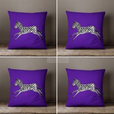 Lia Store Zebra Desenli Mor Renk Çift Taraflı Dekoratif 4'lü Kombin Kırlent Kılıfı Seti
