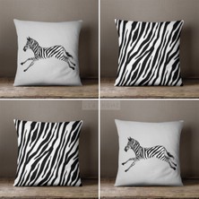 Lia Store Zebra Desenli Çift Taraflı Dekoratif 4'lü Kombin Kırlent Kılıfı Seti