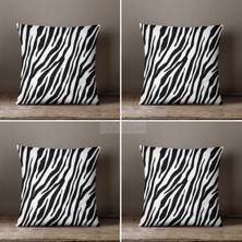 Lia Store Zebra Desenli Çift Taraflı Dekoratif 4'lü Kombin Kırlent Kılıfı Seti
