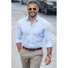 Varetta Erkek Mavi Gömlek Düz Cepsiz Geniş Kesim Uzun Kollu