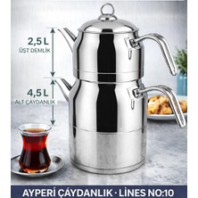 Muhtelif Lines Ayperi L-3040 Mega Boy Çaydanlık No:10 Paslanmaz Çelik Büyük Boy Çaydanlık Takımı 2.5 L + 4.5 L