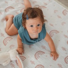 Caline Baby 4 Katlı Premium %100 Pamuk Jakarlı Müslin Battaniye| 110x110 cm | Gülkurusu Doğa Desenli