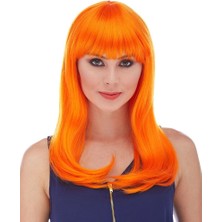 Mey İthalat Mey Ithalat® Turuncu Renk Uzun Düz Parti Peruğu