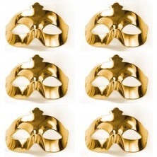 Mey İthalat Mey Ithalat® Altın Metalize Renk Düz Balo Parti Maskesi 6 Adet