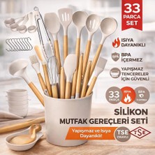 Coofbe 33 Parça Isıya Dayanıklı Yanmaz Yapışmaz Slikon Uçlu Ahşap Kepçe Seti Mutfak Seti Bpa Içermez Spatula Maşa Fırça Seti